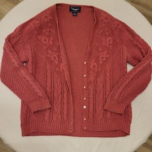 VINTAGE Cable Knit Cardigan| Women's Medium|Dusty Rose/Mauve